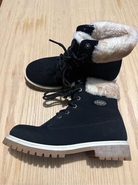 Lugz Black  Boots with Cream Faux-Fur Cuff